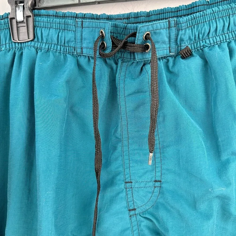 Vintage Speedo‎ Shorts Mens L Green Nylon Swim Pockets Drawstring Waist